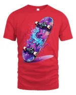 Color Splash Skateboard Graphic T Shirt Street Art Tee - red t-shirt on white background