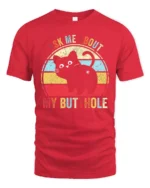Ask Me About My Butthole Funny Cat T Shirt - red t-shirt on white background