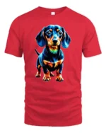 Colorful Dachshund Pop Art Graphic T Shirt - red t-shirt on white background