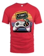 Retro Start Button Gamer Controller T Shirt - red t-shirt on white background