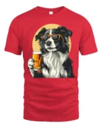 Cool Border Collie Beer Lover Graphic T Shirt - red t-shirt on white background