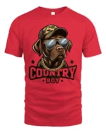 Country Boy Labrador Graphic T Shirt Cool Farm Dog Tee - red t-shirt on white background