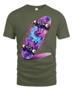 Color Splash Skateboard Graphic T Shirt Street Art Tee - military green t-shirt on white background