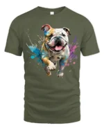 Color Splash Bulldog Graphic T Shirt Dog Lover Tee - military green t-shirt on white background