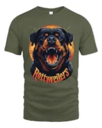 Fierce Rottweiler Graphic T Shirt Bold Dog Lover Tee - military green t-shirt on white background