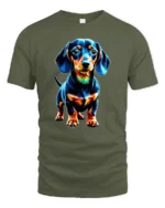 Colorful Dachshund Pop Art Graphic T Shirt - military green t-shirt on white background