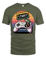 Retro Start Button Gamer Controller T Shirt - military green t-shirt on white background