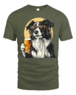 Cool Border Collie Beer Lover Graphic T Shirt - military green t-shirt on white background