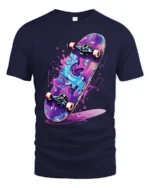 Color Splash Skateboard Graphic T Shirt Street Art Tee - navy t-shirt on white background