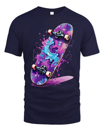 Color Splash Skateboard Graphic T Shirt Street Art Tee - navy t-shirt on white background