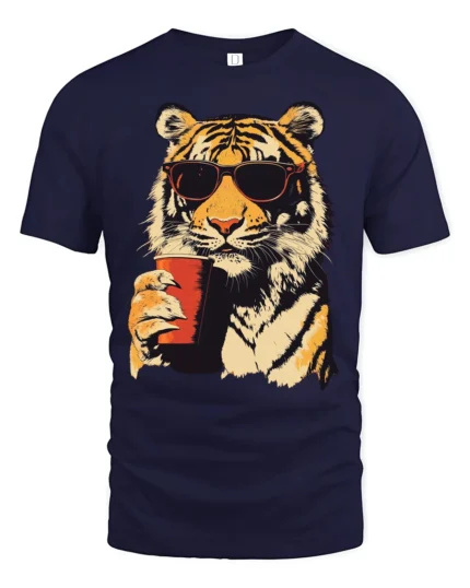 Cool Tiger With Sunglasses Party Animal T Shirt - navy t-shirt on white background