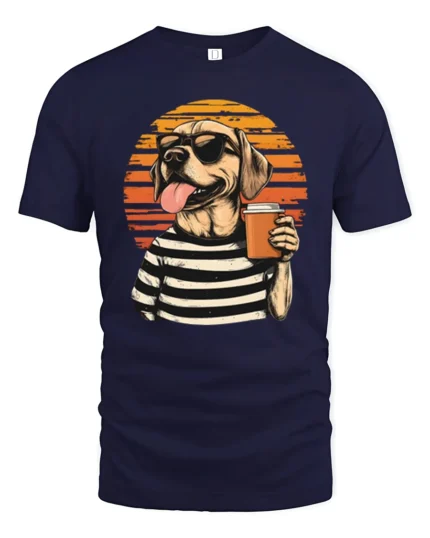 Cool Labrador Coffee Lover Graphic T Shirt - navy t-shirt on white background