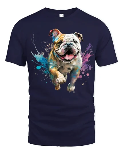 Color Splash Bulldog Graphic T Shirt Dog Lover Tee - navy t-shirt on white background