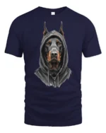 Doberman In Hoodie Graphic T Shirt Street Style Tee - navy t-shirt on white background
