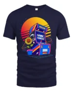 Retro Arcade Game Over Graphic T Shirt Neon Gamer Tee - navy t-shirt on white background