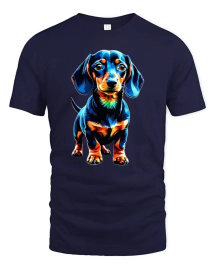 Colorful Dachshund Pop Art Graphic T Shirt - navy t-shirt on white background