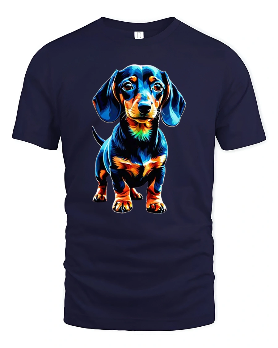 Colorful Dachshund Pop Art Graphic T Shirt - 1 Colorful Dachshund Pop Art Graphic T Shirt - navy t-shirt on white background
