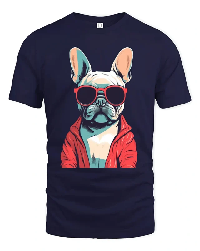 Cool French Bulldog With Sunglasses Graphic T Shirt - navy t-shirt on white background