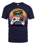 Retro Start Button Gamer Controller T Shirt - navy t-shirt on white background