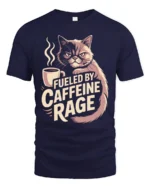 Fueled By Caffeine Rage Grumpy Cat T Shirt - navy t-shirt on white background