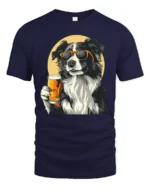 Cool Border Collie Beer Lover Graphic T Shirt - navy t-shirt on white background