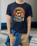 Cool Labrador Coffee Lover Graphic T Shirt - model wearing navy tee with hands in pockets