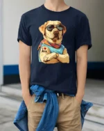 Cool Labrador I Love Mom Graphic T Shirt - model wearing navy tee with hands in pockets