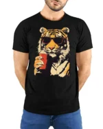 Cool Tiger With Sunglasses Party Animal T Shirt - model wearing black tee with hands behind back