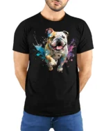 Color Splash Bulldog Graphic T Shirt Dog Lover Tee - model wearing black tee with hands behind back