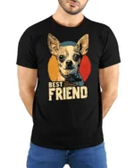 Chihuahua Best Friend Vintage Dog Lover T Shirt - model wearing black tee with hands behind back