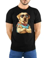 Cool Labrador I Love Mom Graphic T Shirt - model wearing black tee with hands behind back