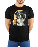Cool Border Collie Beer Lover Graphic T Shirt - model wearing black tee with hands behind back