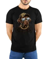 Country Boy Labrador Graphic T Shirt Cool Farm Dog Tee - model wearing black tee with hands behind back