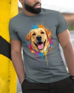 Color Splash Labrador Retriever Graphic T Shirt - model wearing grey tee, leaning on column