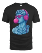 Cool David Statue With Headphones Bubblegum Pop Art T Shirt - black t-shirt on white background