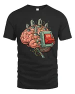 Funny Brain Power Off Switch Retro Science Humor Graphic T Shirt - black t-shirt on white background