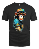 Cool Stylish Monkey With Sunglasses Street Art Graphic T Shirt - black t-shirt on white background