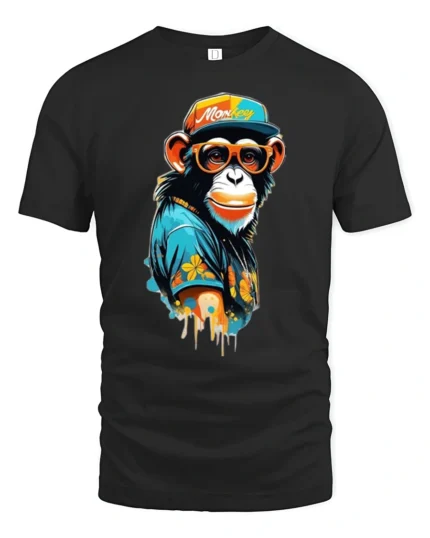 Cool Stylish Monkey With Sunglasses Street Art Graphic T Shirt - black t-shirt on white background