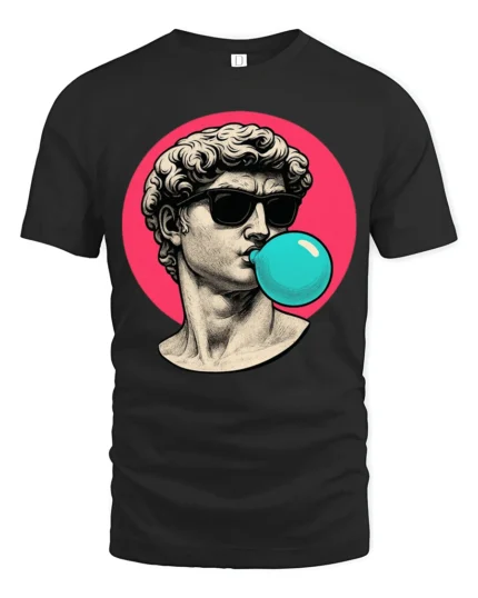 Cool David Statue Bubblegum Pop Art Graphic T Shirt Retro Aesthetic - black t-shirt on white background