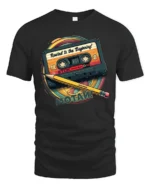 Retro Rewind To The Beginning Cassette Tape Graphic T Shirt - black t-shirt on white background