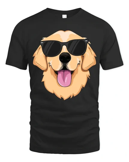 Cool Golden Retriever Dog With Sunglasses Funny Graphic T Shirt - black t-shirt on white background