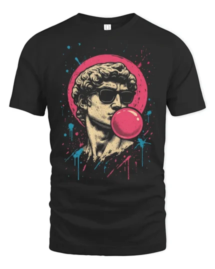 Cool Bubblegum David Statue Pop Art Graphic T Shirt - black t-shirt on white background