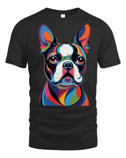 Colorful Pop Art French Bulldog Portrait Graphic T Shirt - black t-shirt on white background