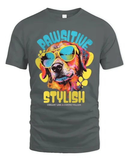 Pawsitive Stylish Cool Dog With Sunglasses Graphic T Shirt - gray t-shirt on white background