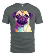 Colorful Pop Art Pug Dog Portrait Graphic T Shirt Stylish Pet Lover Tee - gray t-shirt on white background