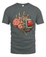 Funny Brain Power Off Switch Retro Science Humor Graphic T Shirt - gray t-shirt on white background