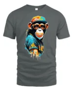 Cool Stylish Monkey With Sunglasses Street Art Graphic T Shirt - gray t-shirt on white background