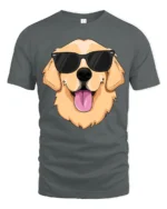 Cool Golden Retriever Dog With Sunglasses Funny Graphic T Shirt - gray t-shirt on white background
