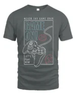 Game On Never Say Game Over Gamer Controller Graphic T Shirt - gray t-shirt on white background