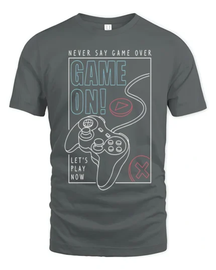 Game On Never Say Game Over Gamer Controller Graphic T Shirt - gray t-shirt on white background